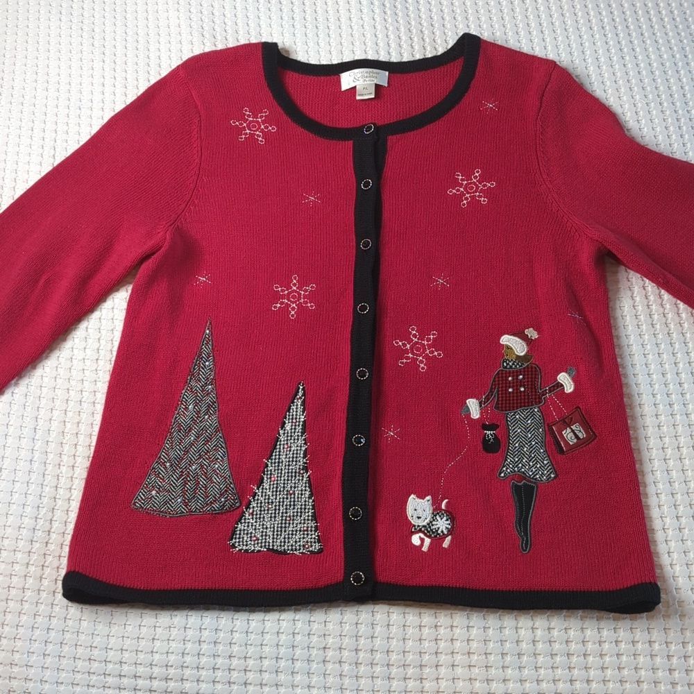 Christopher & Banks petite Christmas Sweater size LP button front